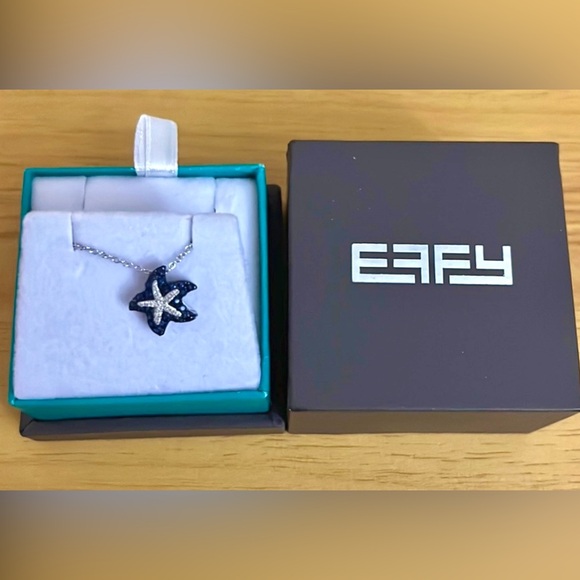 Effy Seaside 14K White Gold Sapphire & Diamond Starfish Pendant 0.41 TCW